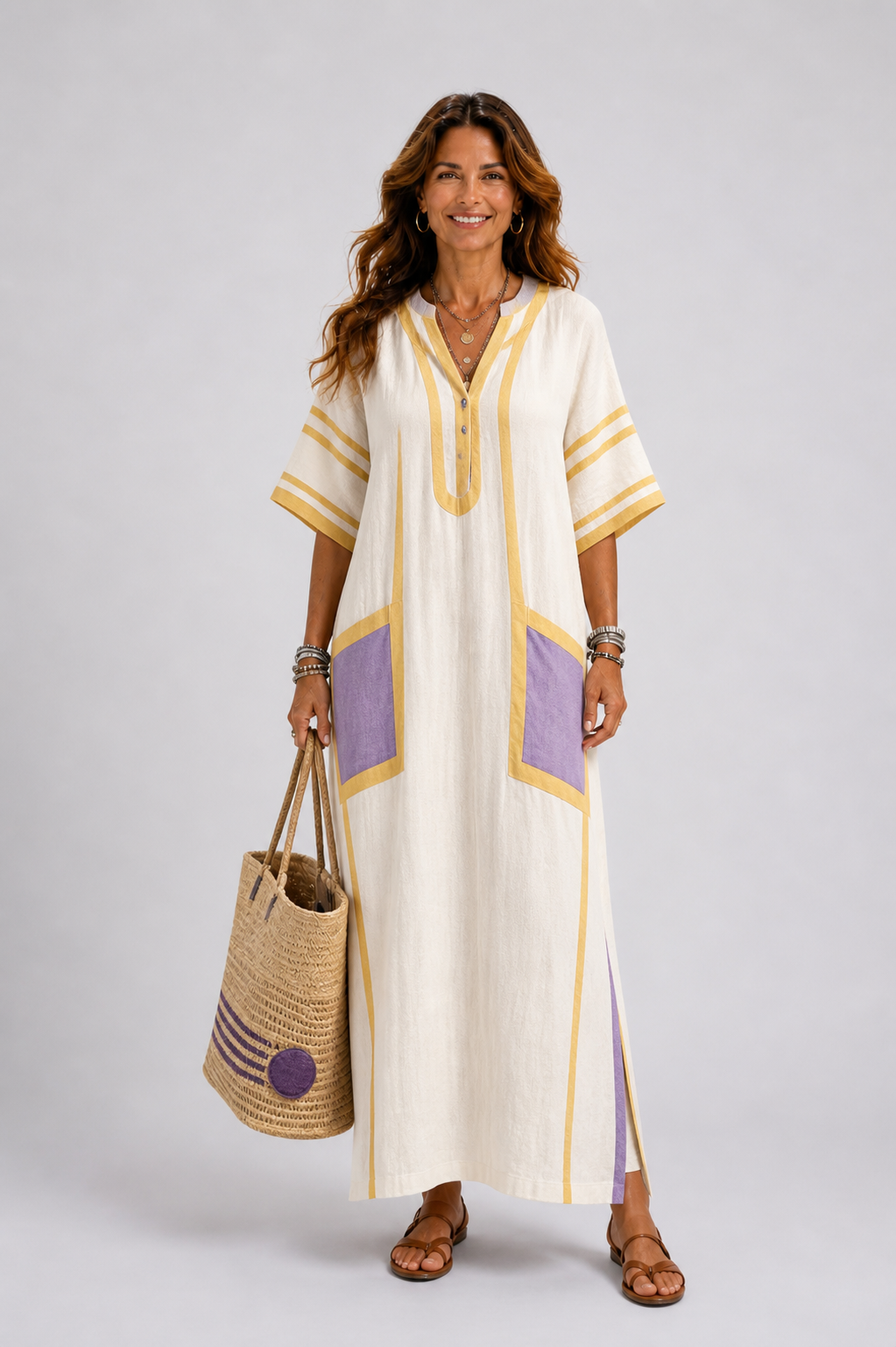 Aurora Valencia | V Neck Short Sleeve Pocket Maxi Dress