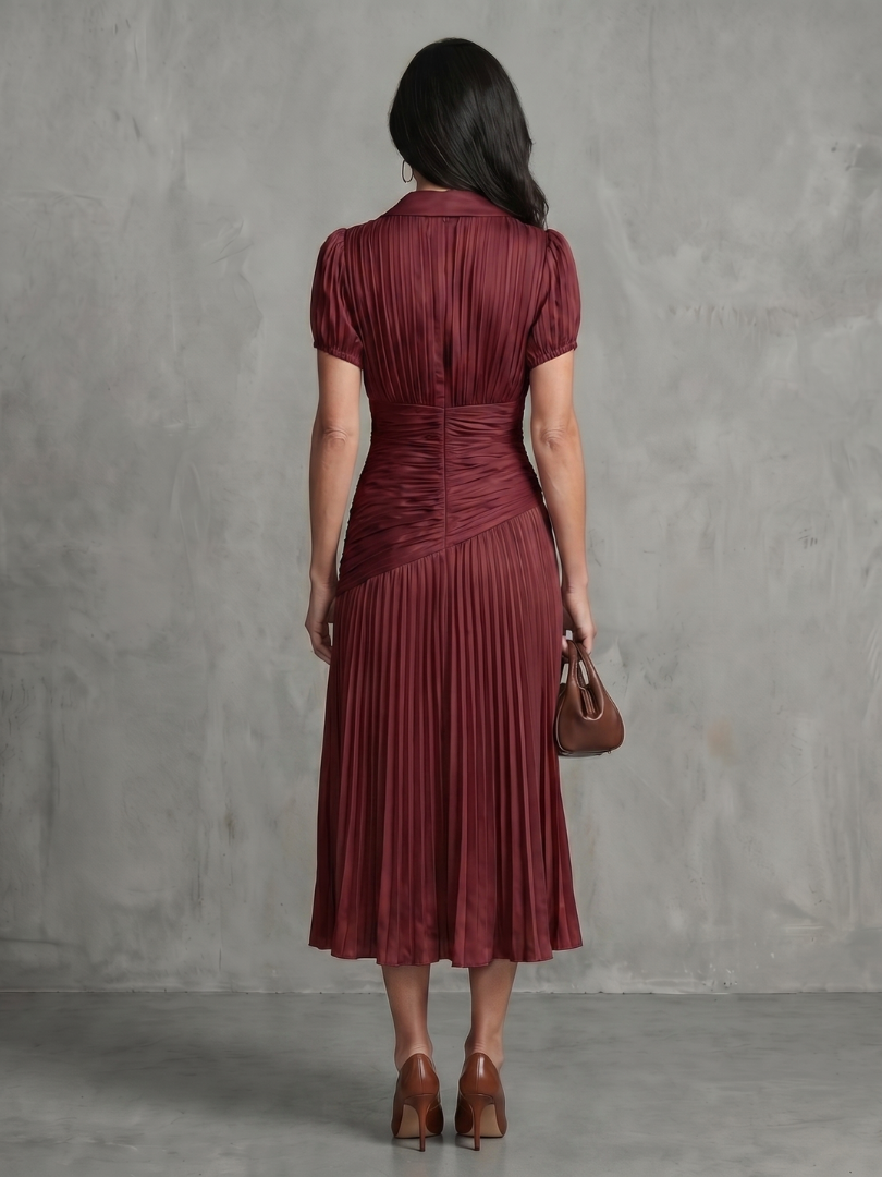 Aurora Valencia | Pleated Waistline Stripe Midi Dress