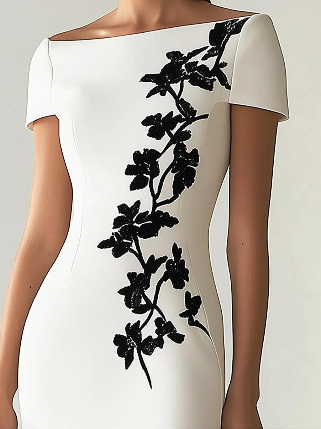 Aurora Valencia | Chic Floral Print Boat Neck Midi Dress Outfit