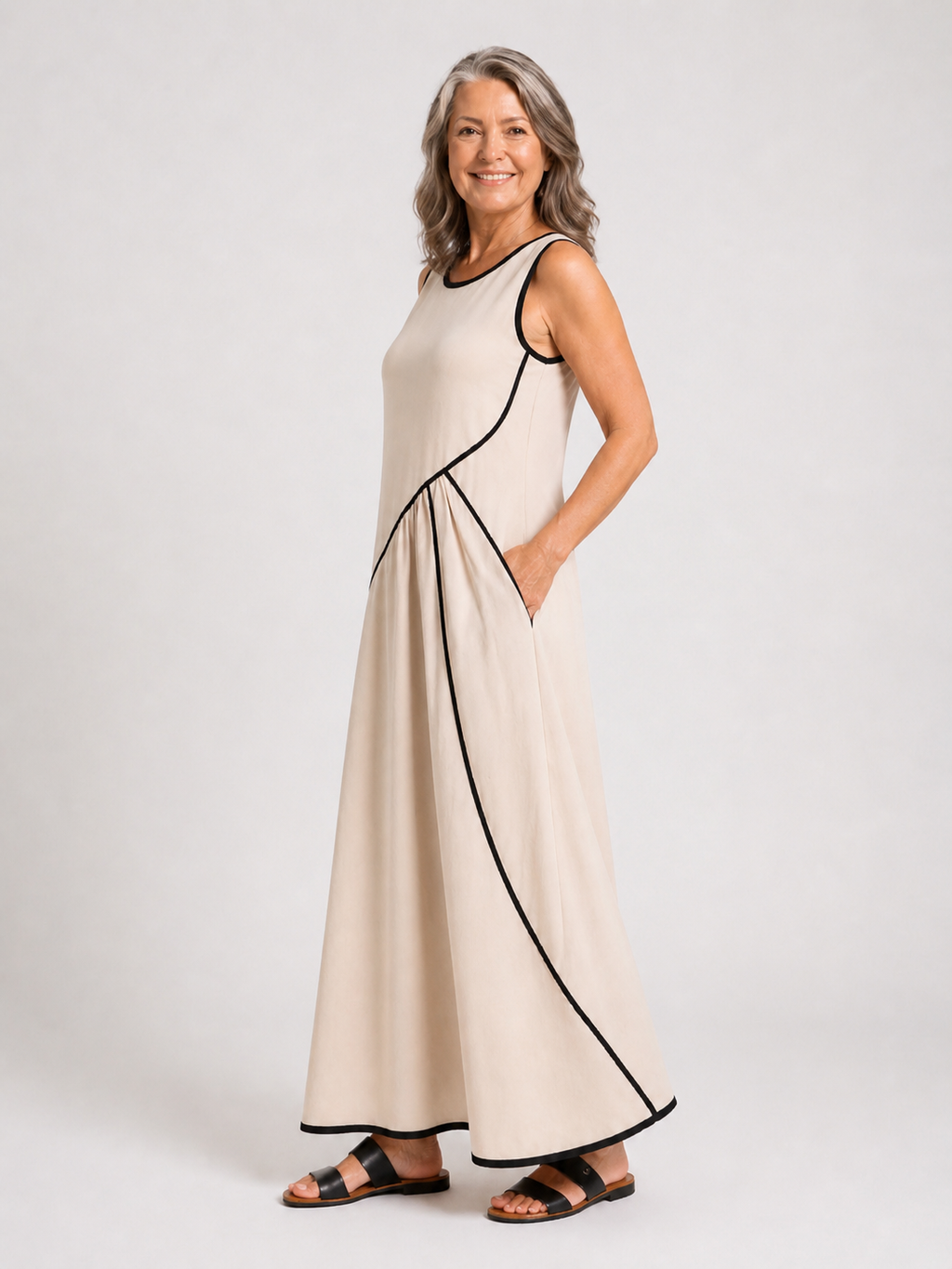 Aurora Valencia | Sleeveless Round Neck Draped Maxi Dress