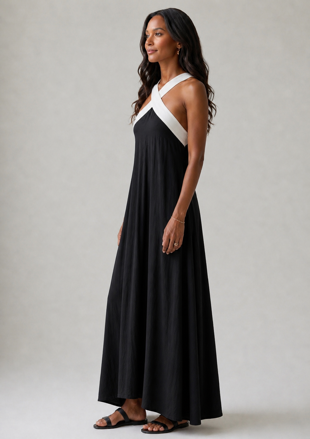 Aurora Valencia | Cross Neck Contrast Strap Midi Dress