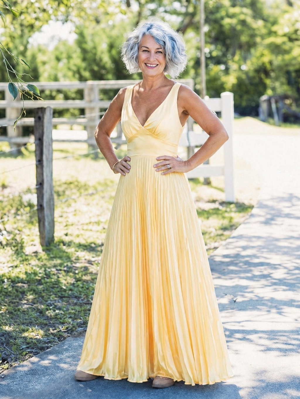 Aurora Valencia | Pleated V-Neck Maxi Dress