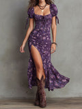 Aurora Valencia  | Boho Floral Puff-Sleeve Midi Dress