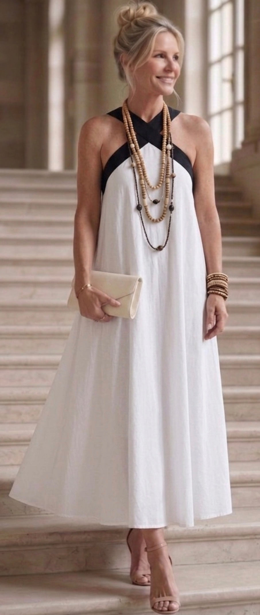 Aurora Valencia | Cross Neck Contrast Strap Midi Dress