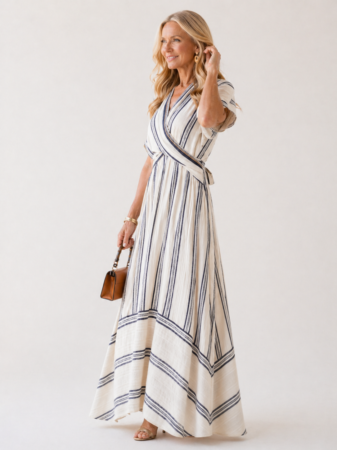 Aurora Valencia | V Neck Short Sleeve Wrap Waist Midi Dress