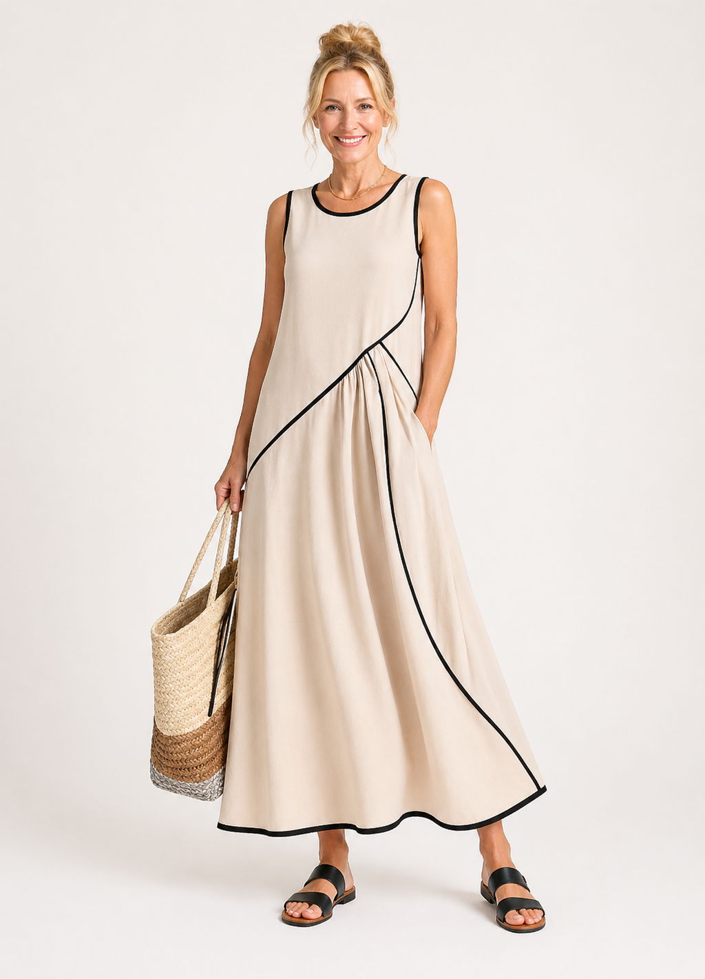 Aurora Valencia | Sleeveless Round Neck Draped Maxi Dress