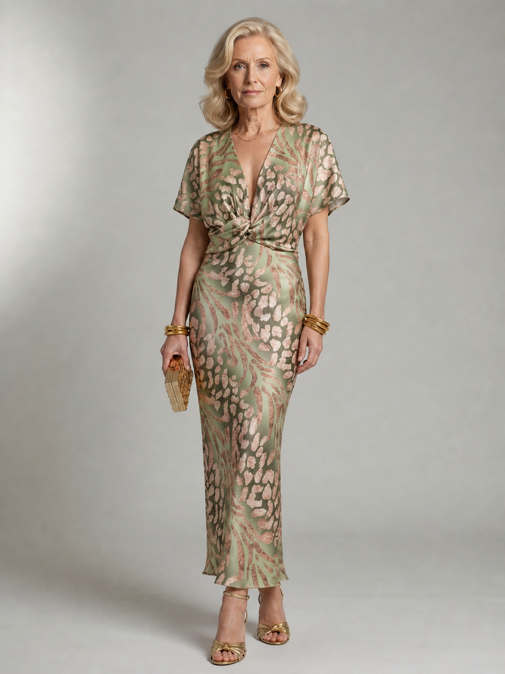 Aurora Valencia | Abstract Print V Neck Twist Waist Midi Dress