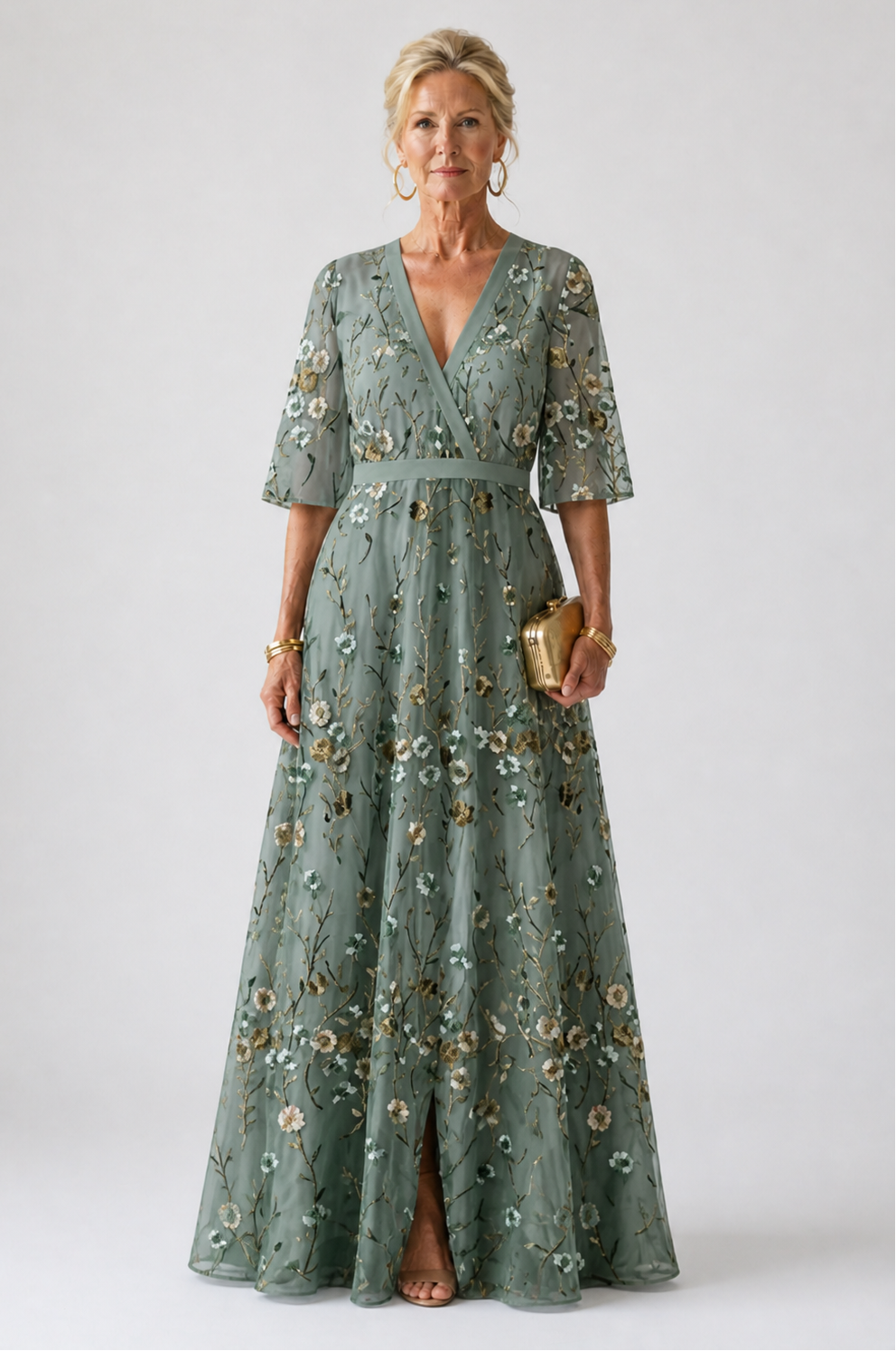 Aurora Valencia | Floral V Neck Short Sleeve Maxi Dress