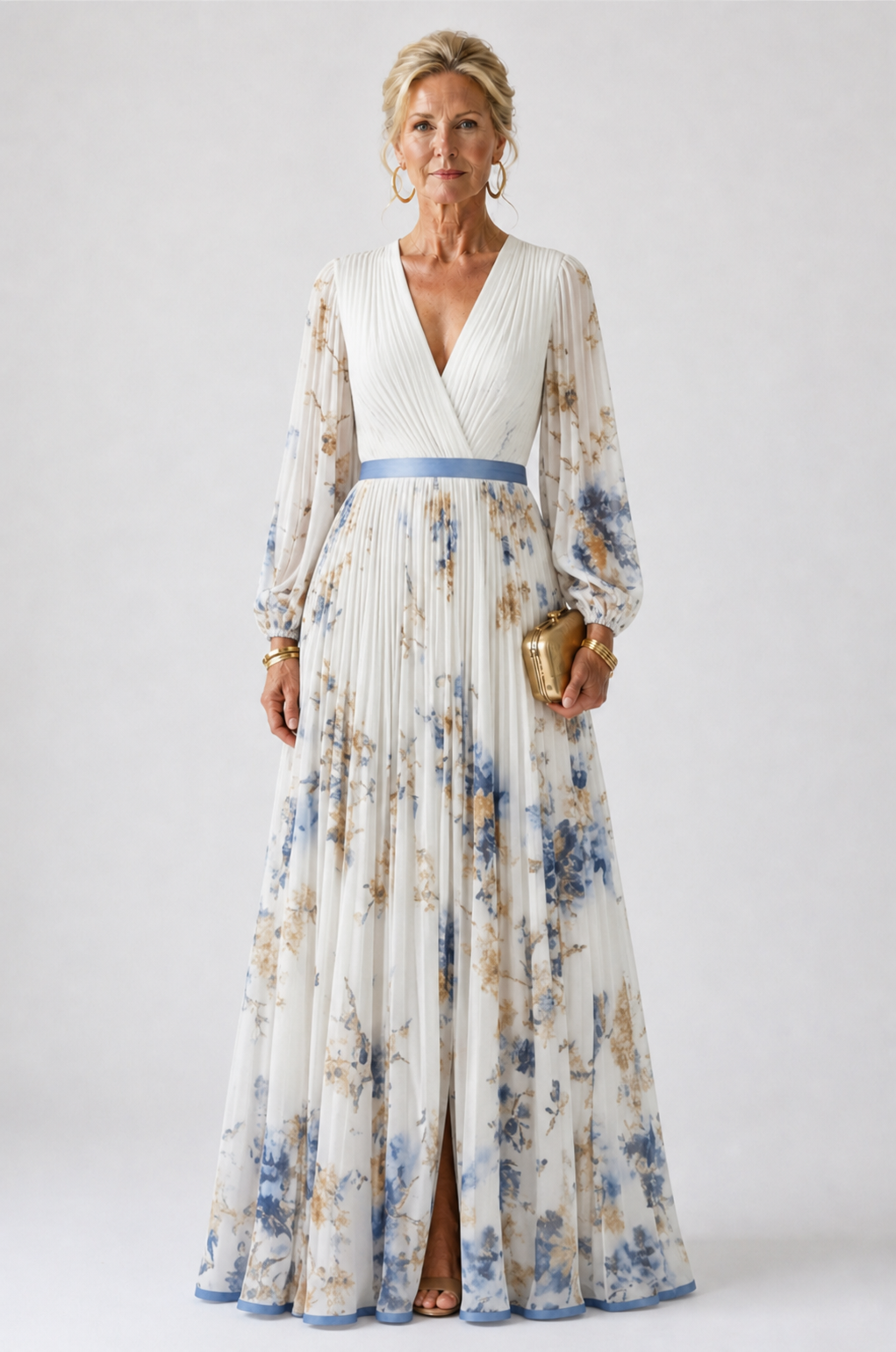Aurora Valencia | Long Sleeve V Neck Floral Maxi Dress