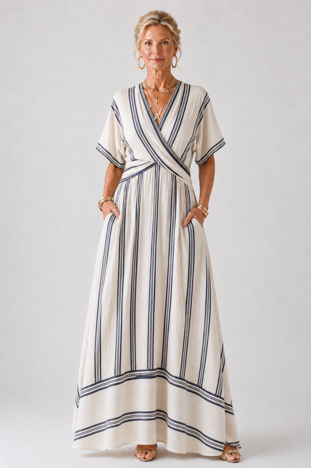 Aurora Valencia | V Neck Short Sleeve Wrap Waist Midi Dress
