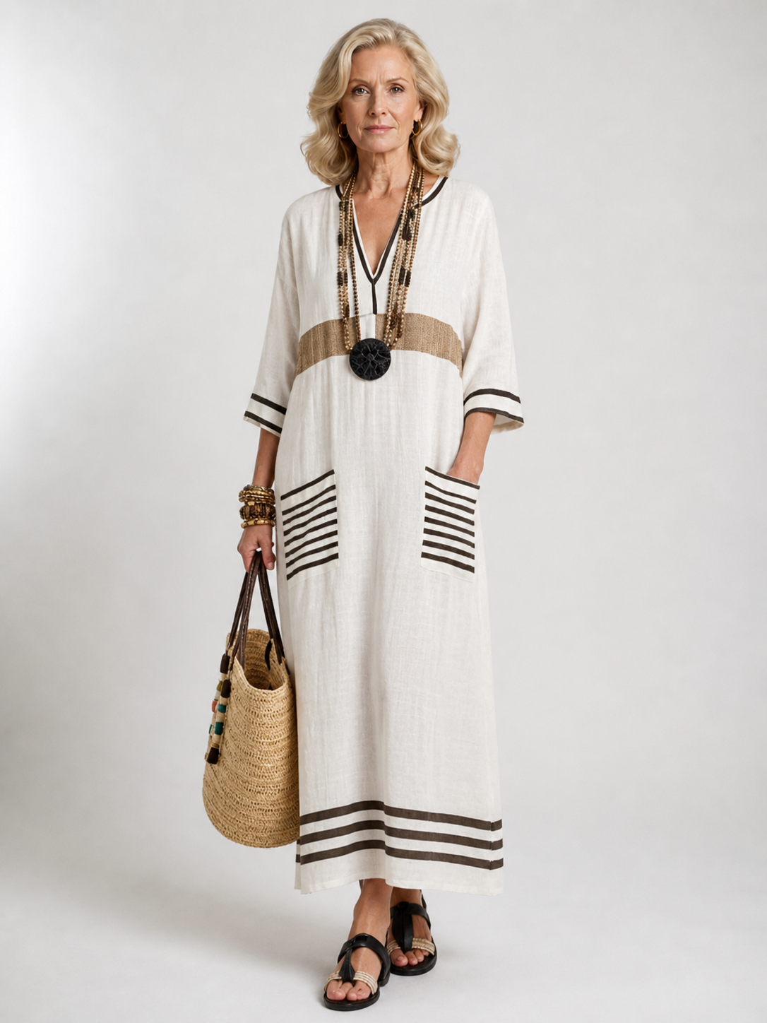 Aurora Valencia | V Neck Half Sleeve Pocket Maxi Dress