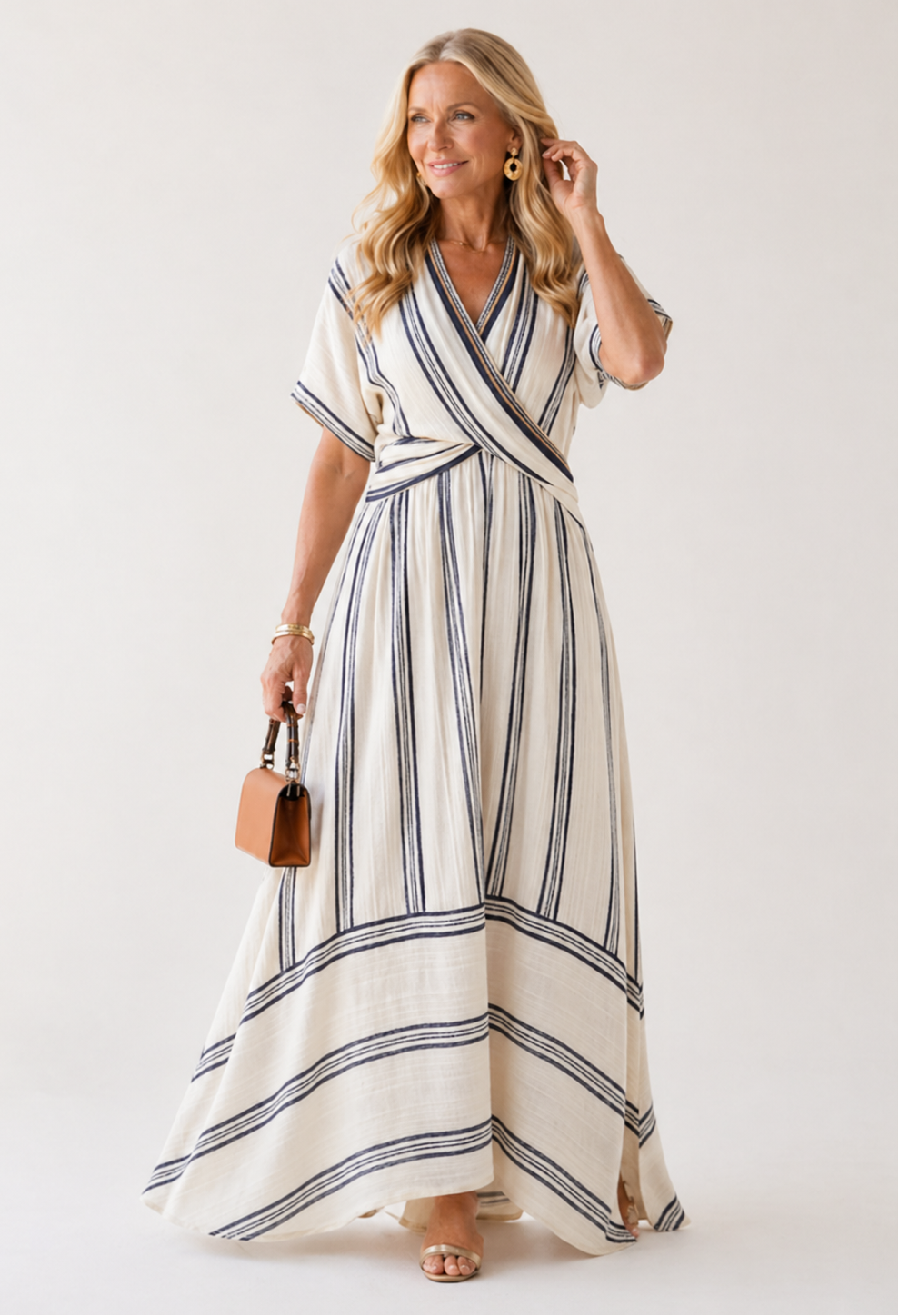 Aurora Valencia | V Neck Short Sleeve Wrap Waist Midi Dress