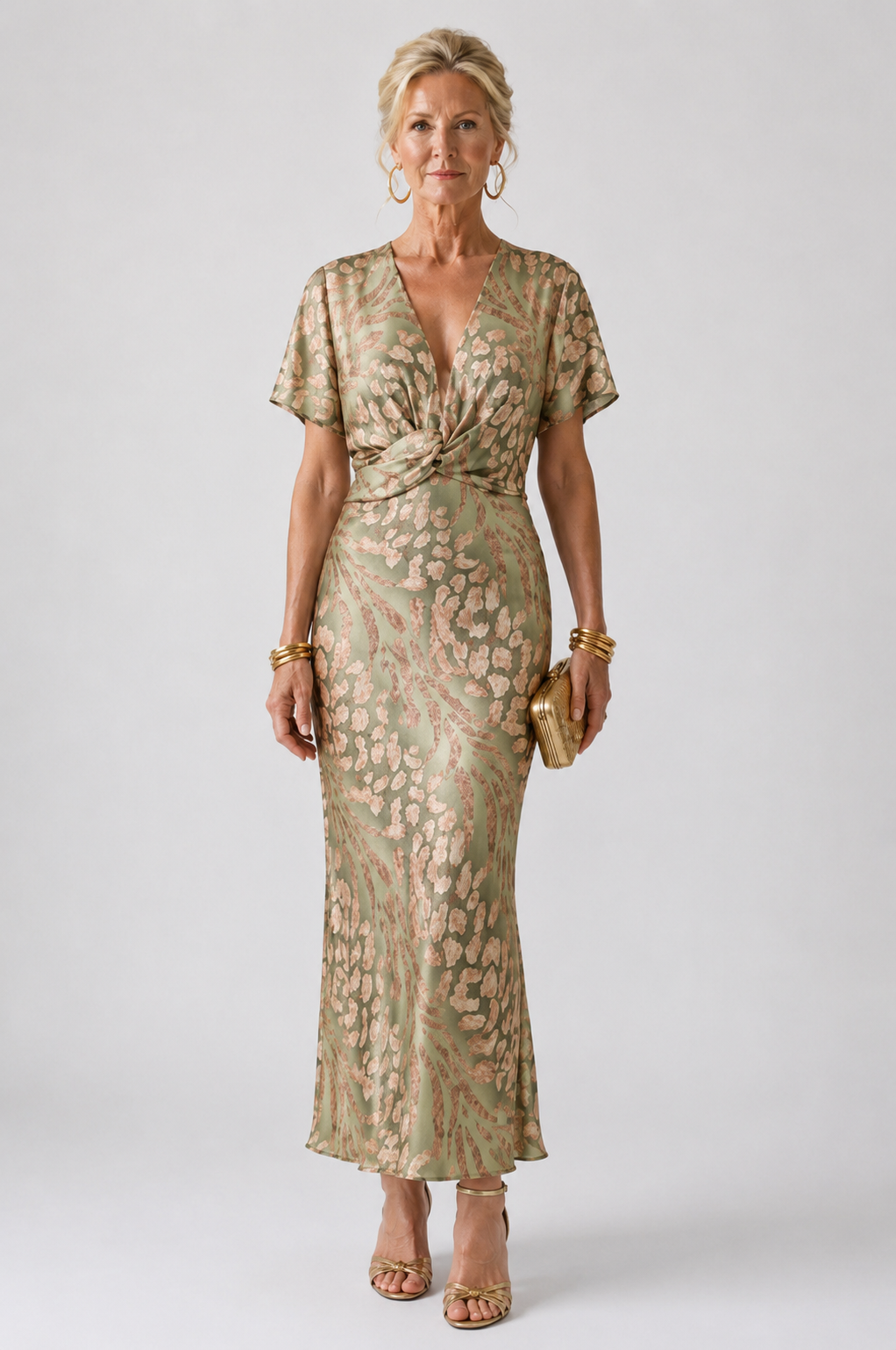 Aurora Valencia | Abstract Print V Neck Twist Waist Midi Dress
