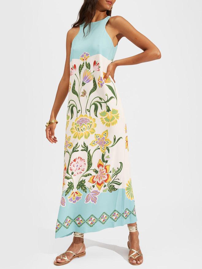 Aurora Valencia | Resort Sunshine Floral Print Sleeveless Midi Dress