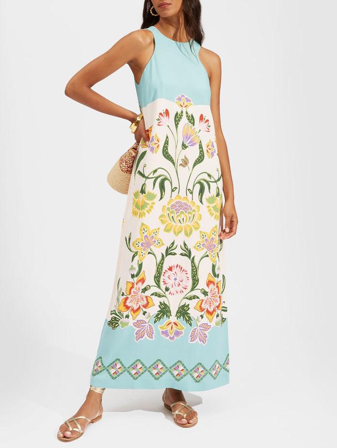 Aurora Valencia | Resort Sunshine Floral Print Sleeveless Midi Dress