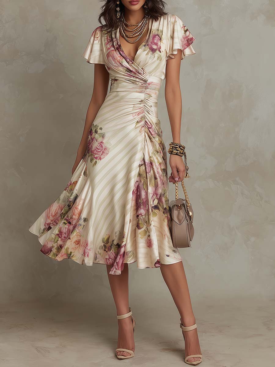 Aurora Valencia  | Vintage Floral Satin Midi Dress