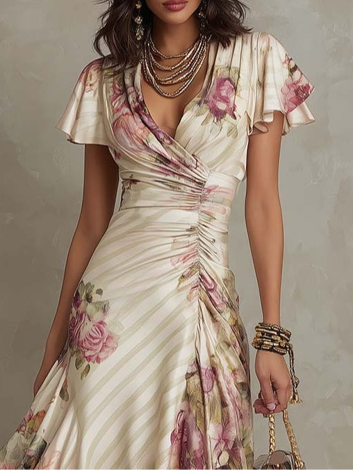 Aurora Valencia  | Vintage Floral Satin Midi Dress