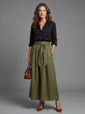 Aurora Valencia | Two Piece Set Black Blouse Olive Green Midi Skirt