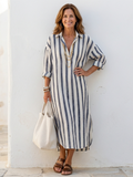 Aurora Valencia | Long Sleeve Striped Midi Shirt Dress
