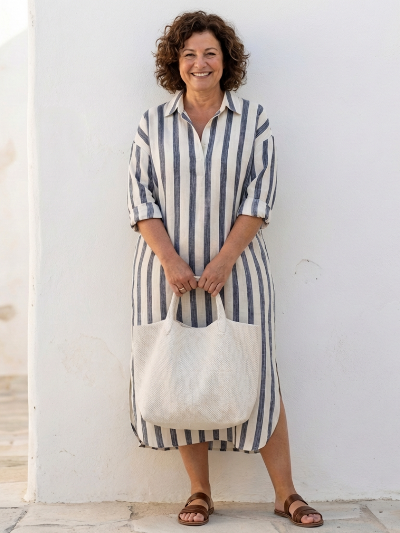 Aurora Valencia | Long Sleeve Striped Midi Shirt Dress