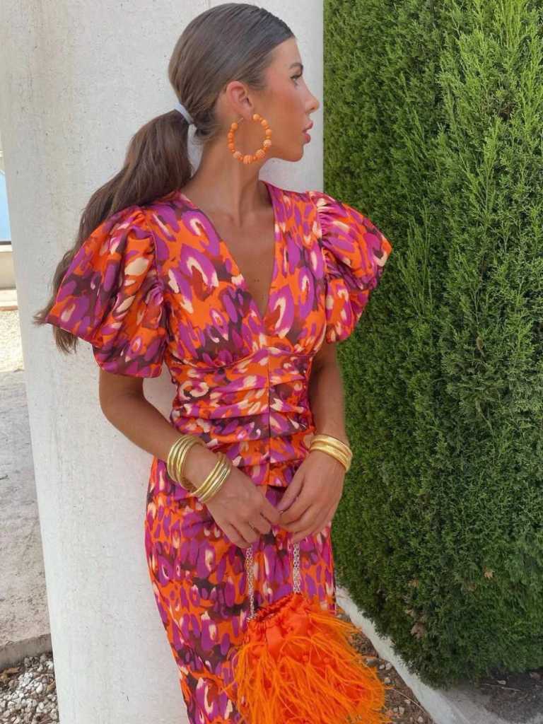 Aurora Valencia | Vivid Pleated Midi Dress