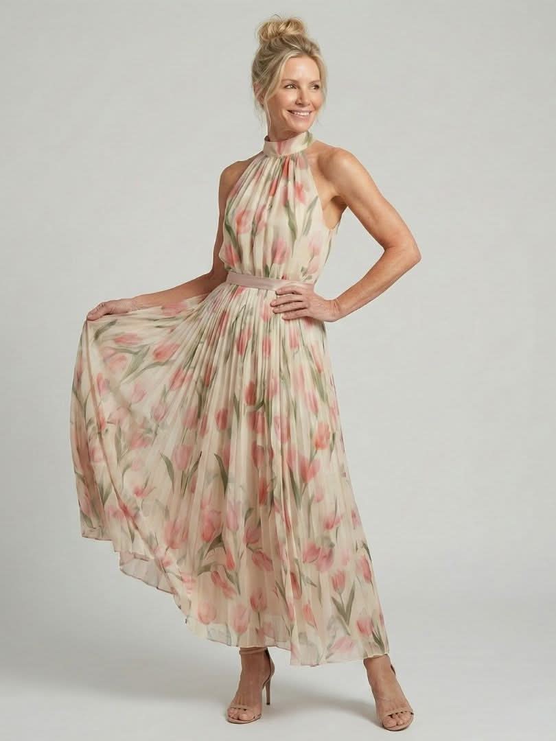 Aurora Valencia | Halter Neck Floral Midi Dress