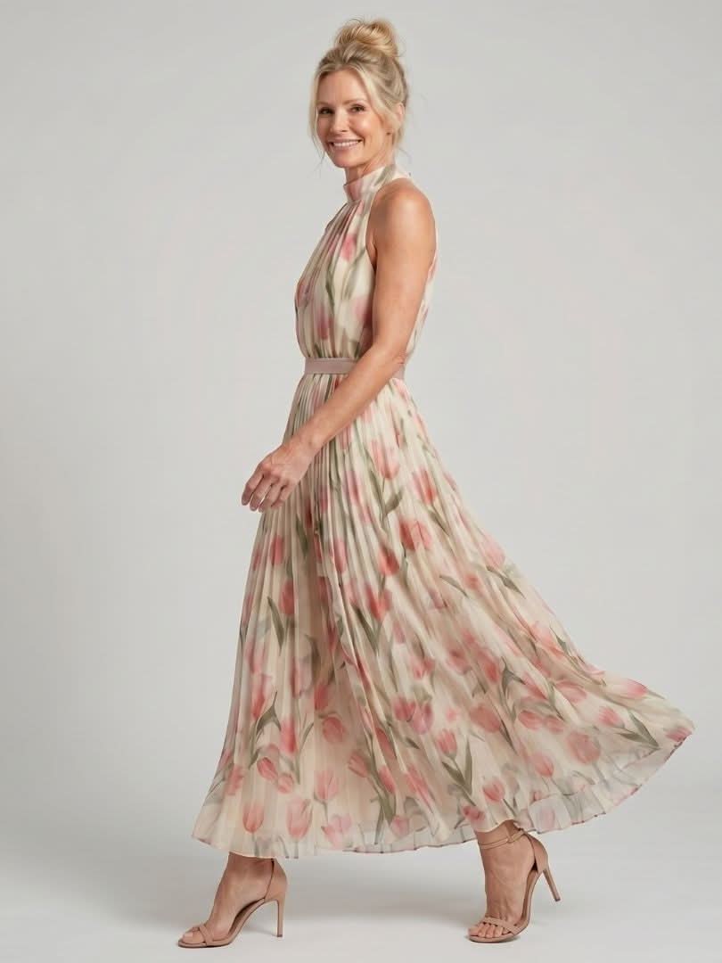 Aurora Valencia | Halter Neck Floral Midi Dress