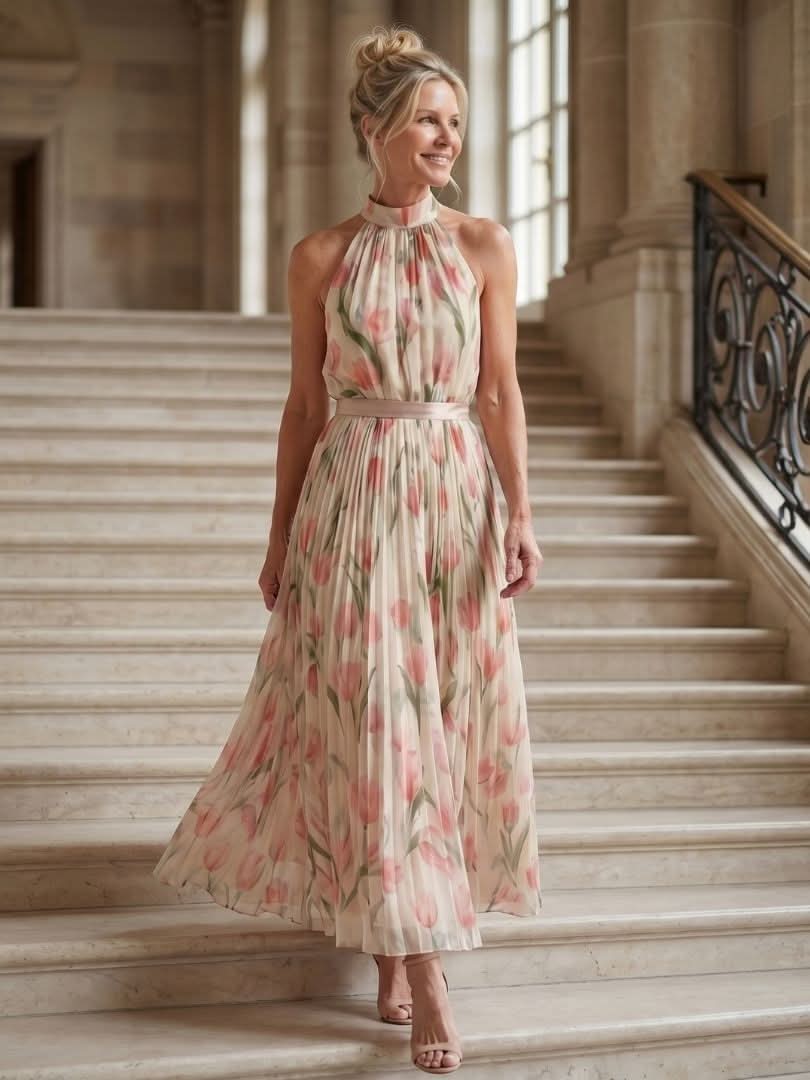 Aurora Valencia | Halter Neck Floral Midi Dress