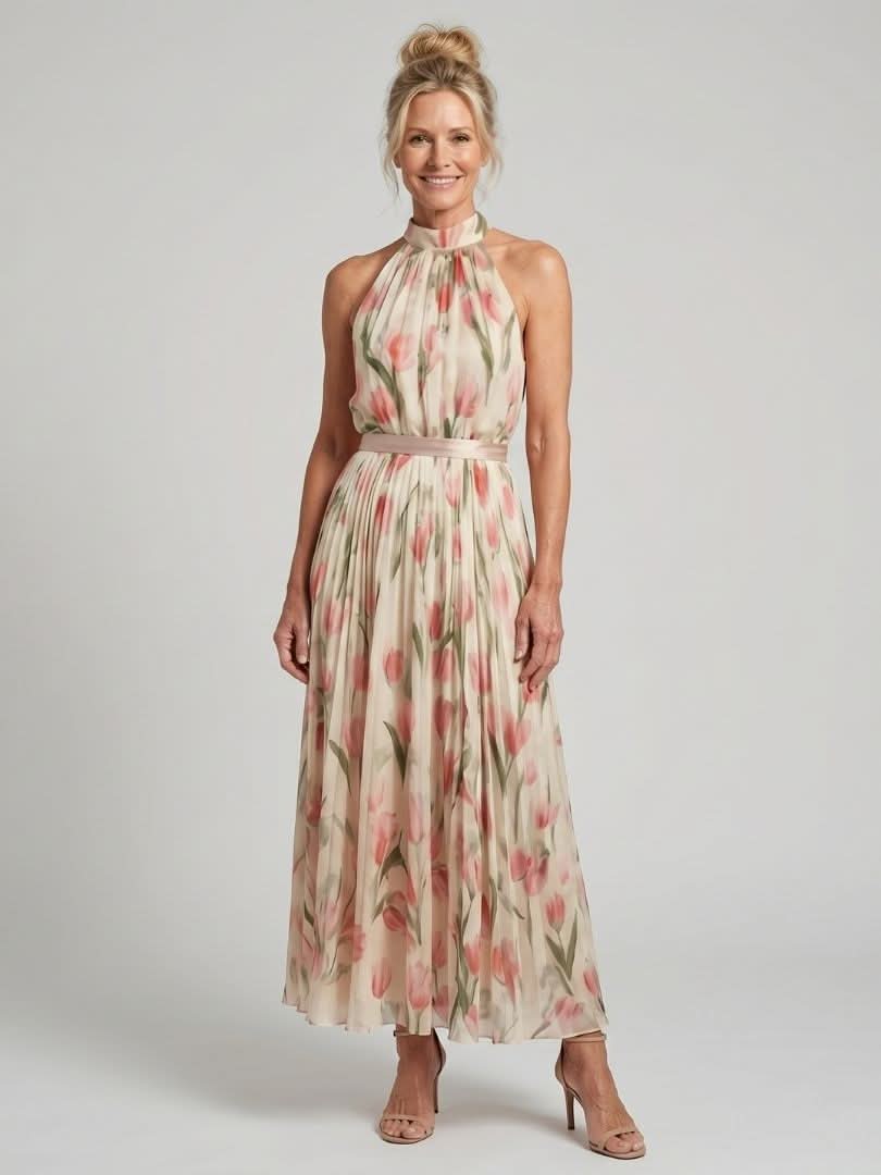 Aurora Valencia | Halter Neck Floral Midi Dress