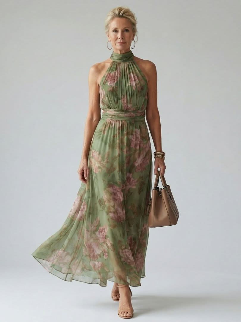 Aurora Valencia | Gathered Halter Midi Dress