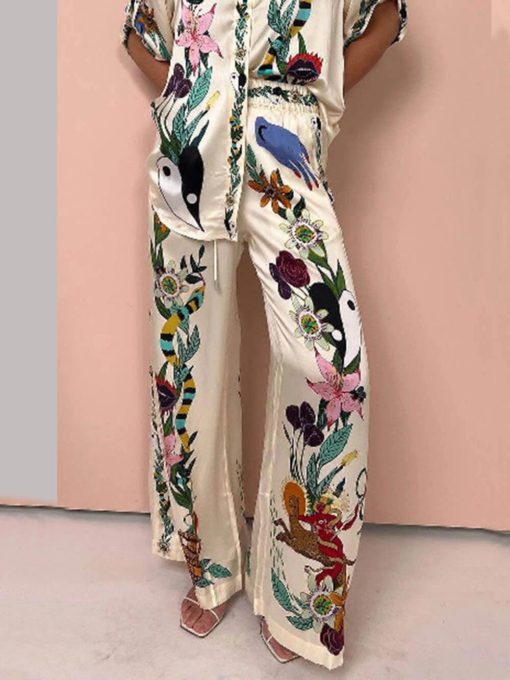 Aurora Valencia | Resort Vibes Satin unique print shirt & trousers set Fit