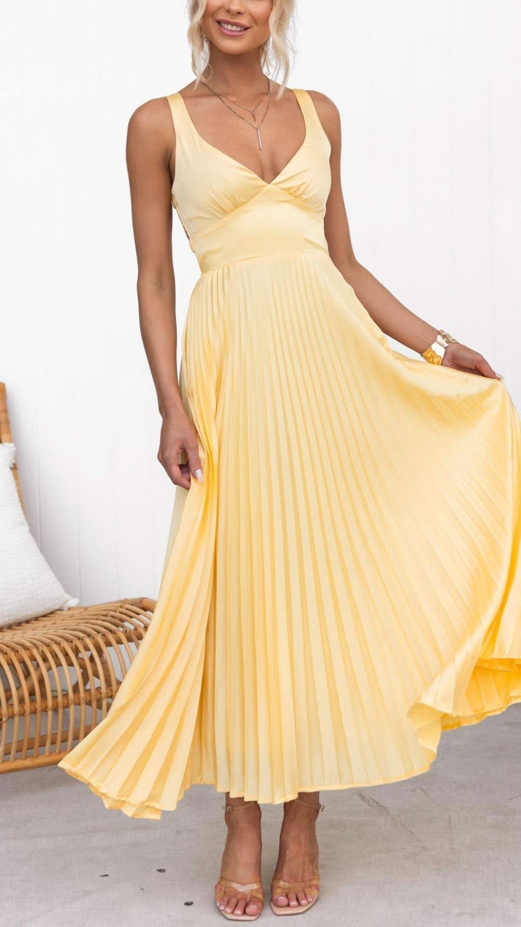 Aurora Valencia | Pleated V-Neck Maxi Dress