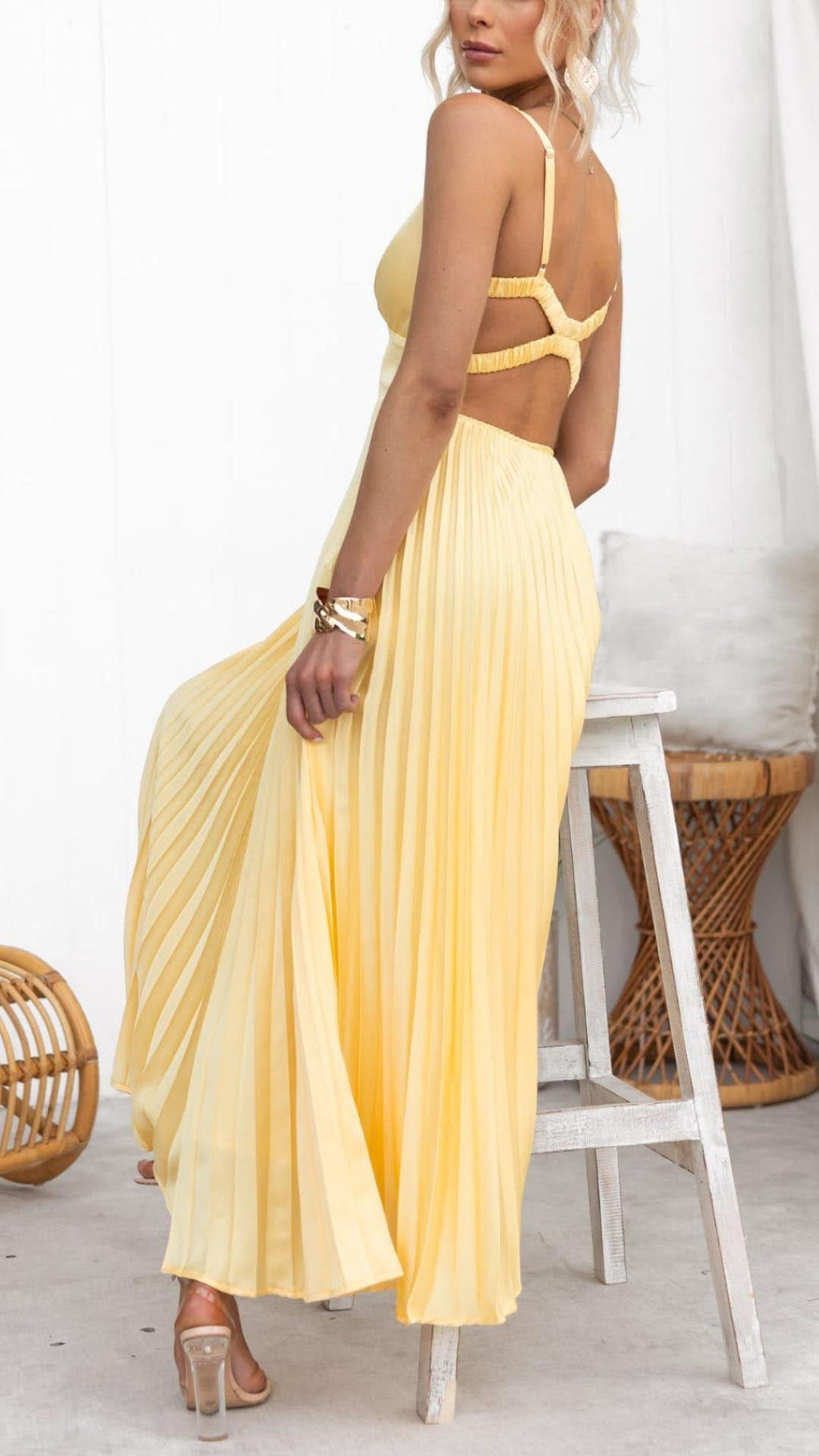 Aurora Valencia | Pleated V-Neck Maxi Dress