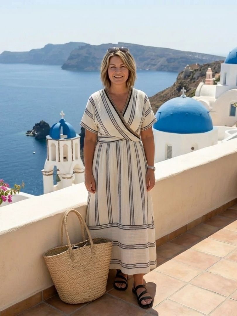 Aurora Valencia | V Neck Short Sleeve Wrap Waist Midi Dress