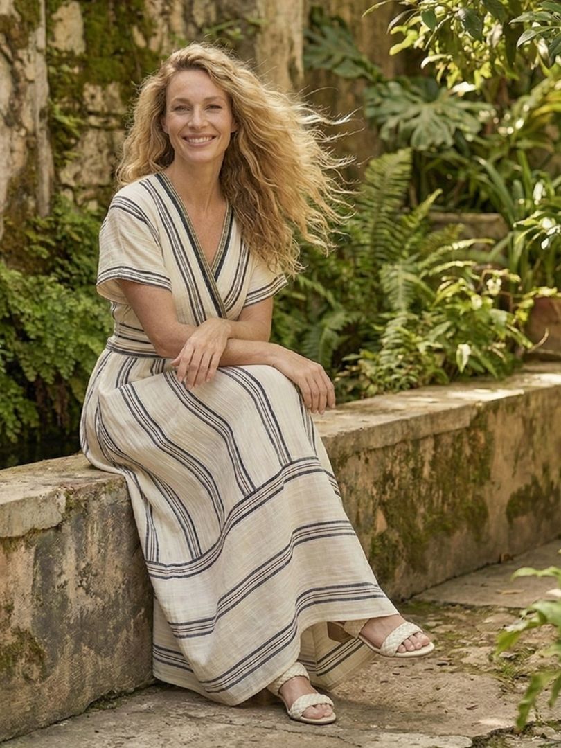 Aurora Valencia | V Neck Short Sleeve Wrap Waist Midi Dress