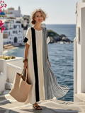 Aurora Valencia | Round Neck Short Sleeve Striped Maxi Dress