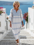 Aurora Valencia| V Neck Long Sleeve Embroidered Maxi Dress