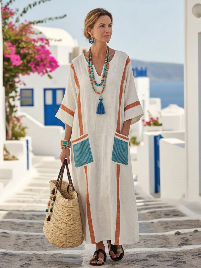 Aurora Valencia | V Neck Half Sleeve Pocket Maxi Dress