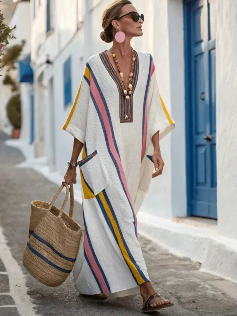 Aurora Valencia | V Neck Half Sleeve Pocket Maxi Dress