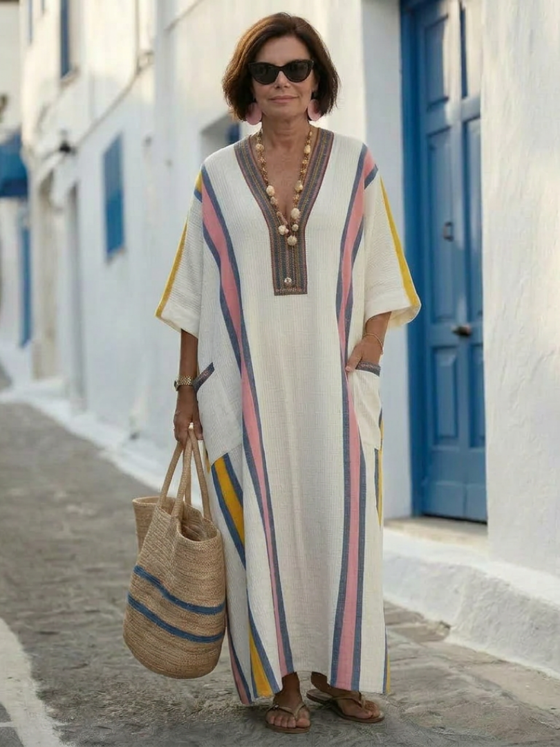 Aurora Valencia | V Neck Half Sleeve Pocket Maxi Dress