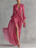 Aurora Valencia  | Elegant Chiffon V-neck Tie-waist Long Dress
