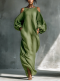 Aurora Valencia | Green Off-Shoulder Puff Sleeve Maxi Dress