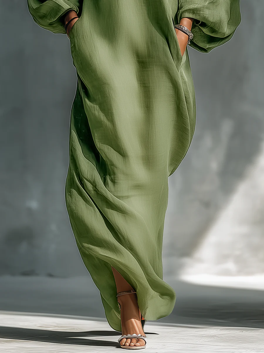 Aurora Valencia | Green Off-Shoulder Puff Sleeve Maxi Dress