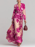 Aurora Valencia | Rose Floral V-Neck Belted Maxi Dress