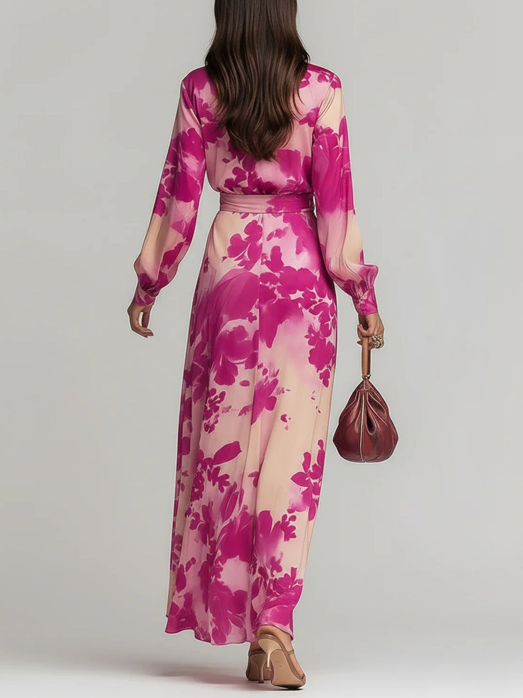 Aurora Valencia | Rose Floral V-Neck Belted Maxi Dress