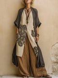 Aurora Valencia | Dark Gray & Brown Tribal Print Three-Piece Set