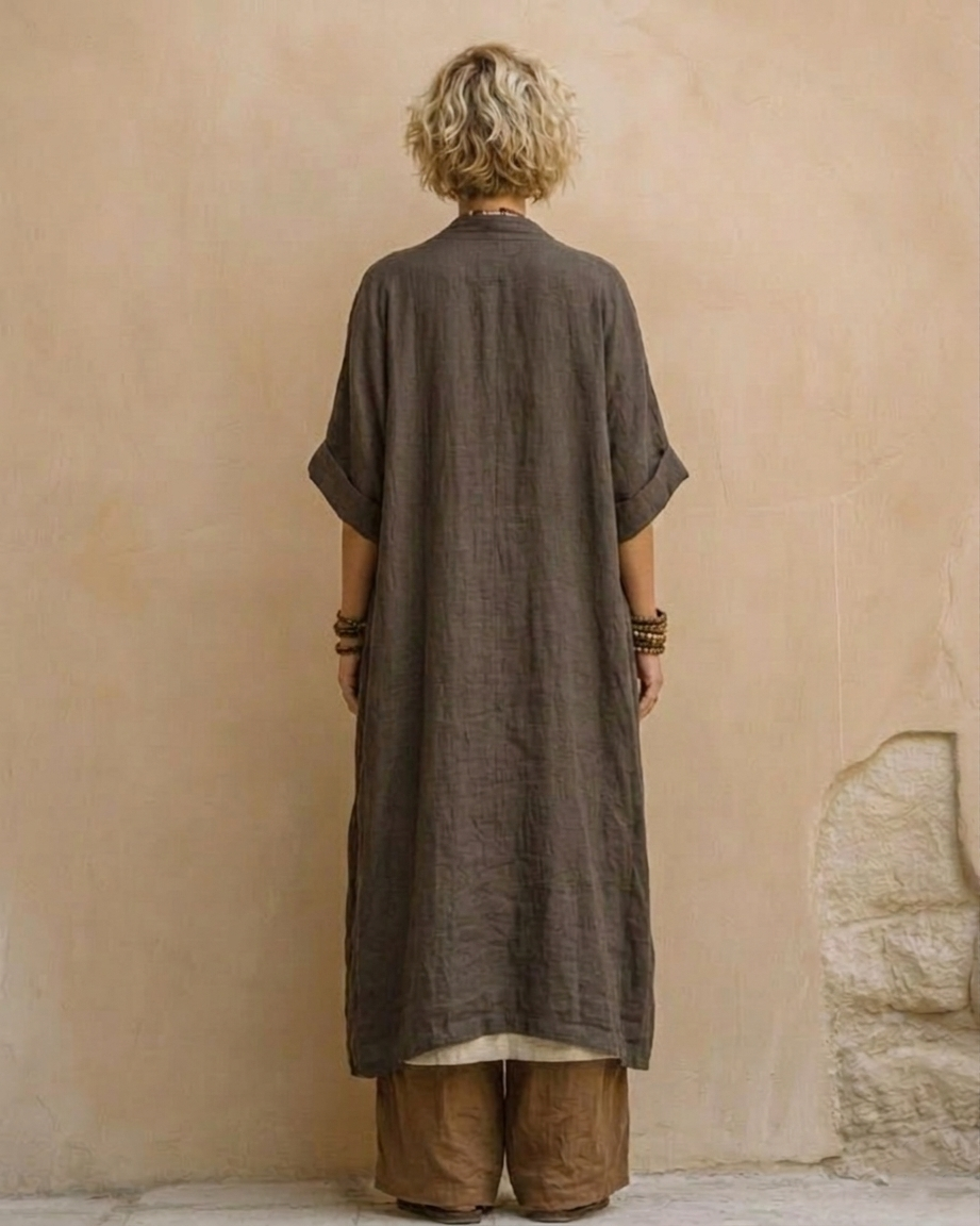 Aurora Valencia | Dark Gray & Brown Tribal Print Three-Piece Set