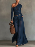 Aurora Valencia  | Navy One-shoulder Top And Skirt Two-piece Set