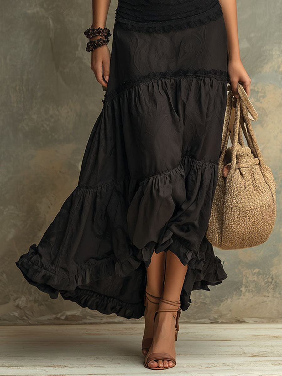 Aurora Valencia | Bohemian High-necked Ruffled Lace Maxi Dress