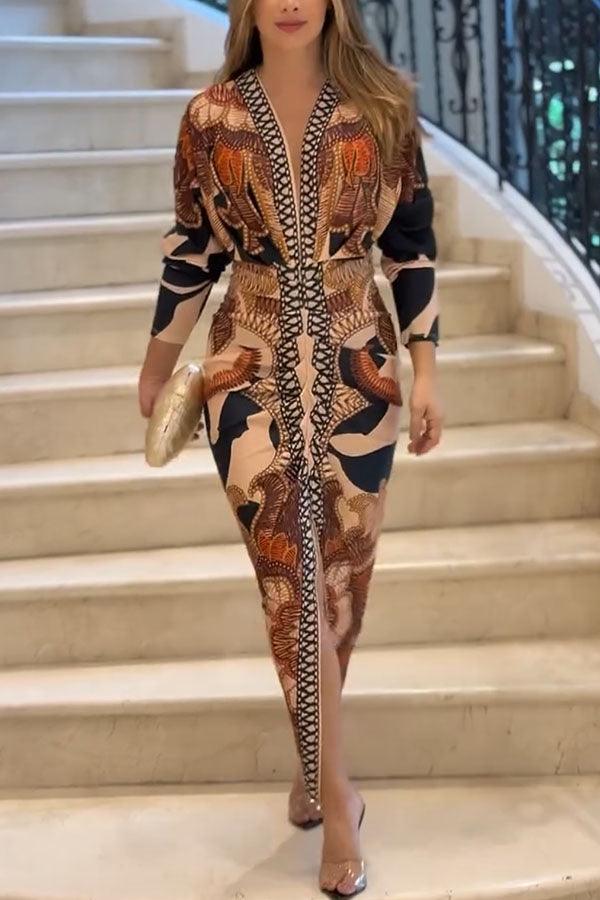 Aurora Valencia | Sun Escape Unique Print Dolman Midi Dress